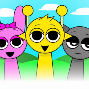 Sprunki characters lined up on the mixing stage